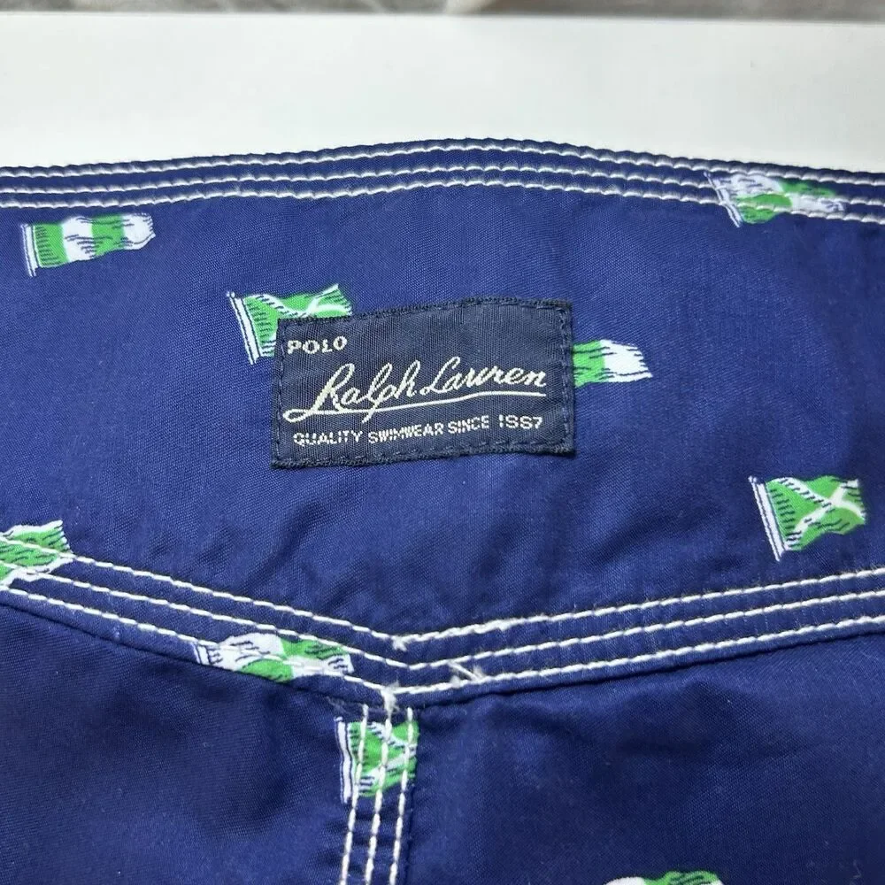 Polo Ralph Lauren Mens Size 36 Nautical Print Blue Green Swim Trunks BoardShorts